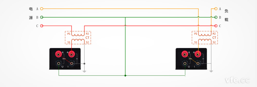 DP800數(shù)字功率計(jì)電壓直測、電流測互感器接線圖