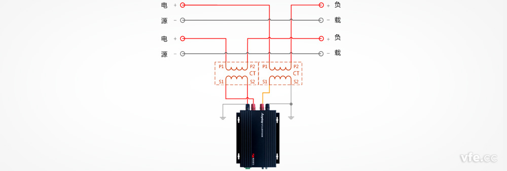 DT122數(shù)字變送器于兩個單相電流互感器接線圖