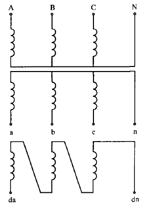 有一個剩余電壓繞組的三相電壓互感器