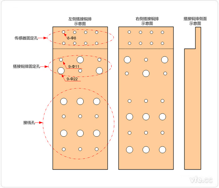 搭接銅排開孔示意圖